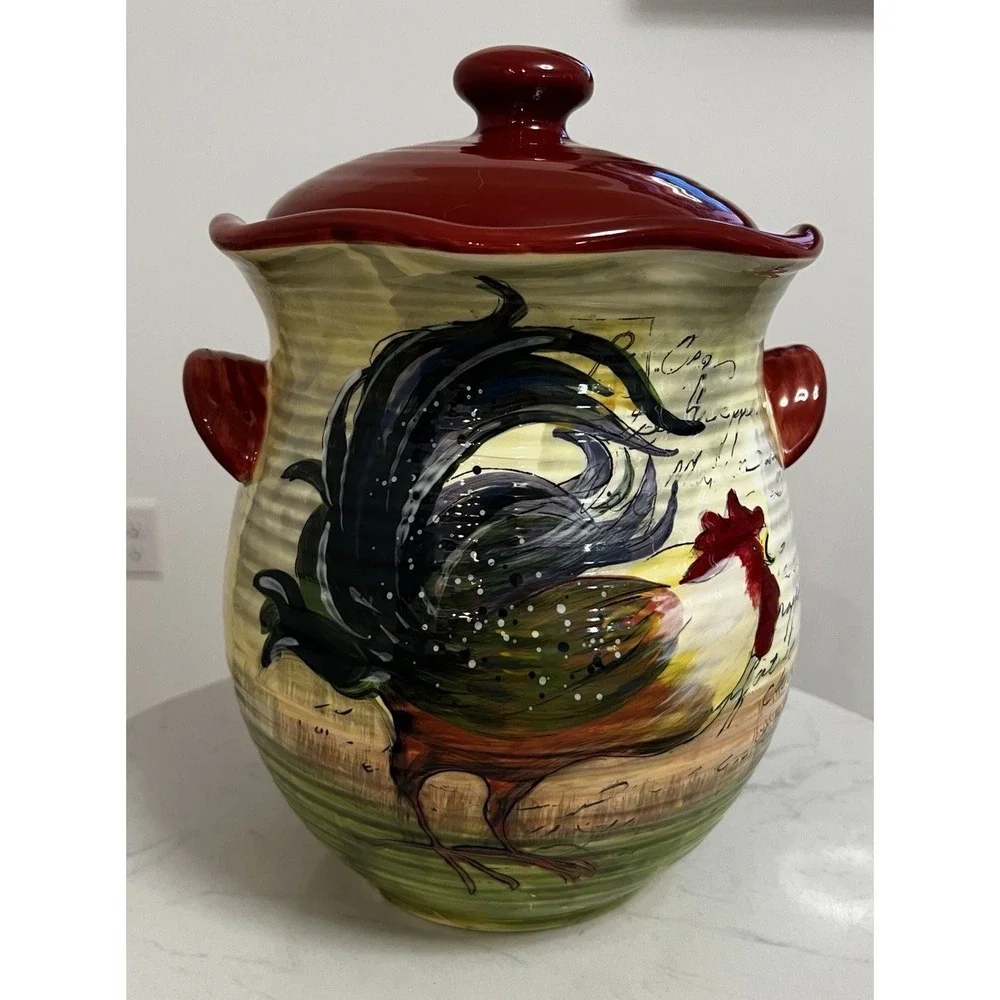 Le Rooster Canister‎ Farmhouse Country Chic Cottagecore Primitive Cookie Jar 11